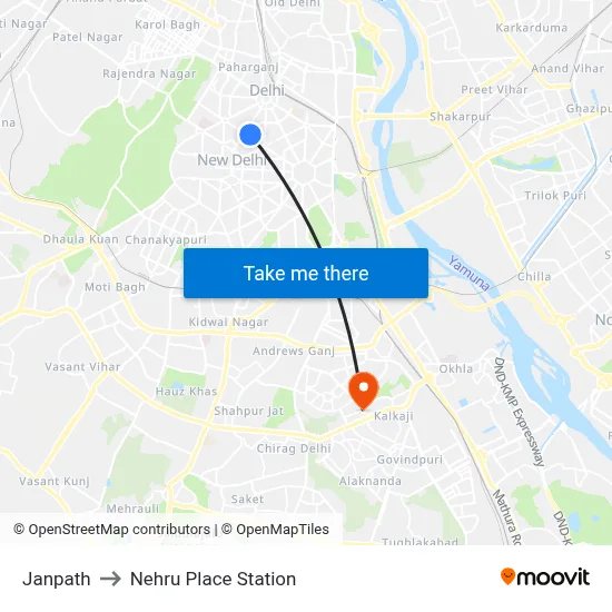 Janpath to Nehru Place Station map