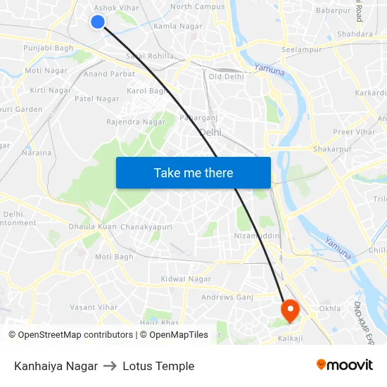 Kanhaiya Nagar to Lotus Temple map