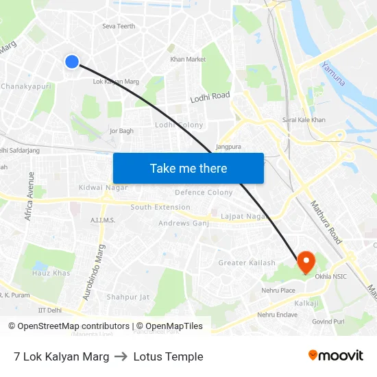 7 Lok Kalyan Marg to Lotus Temple map