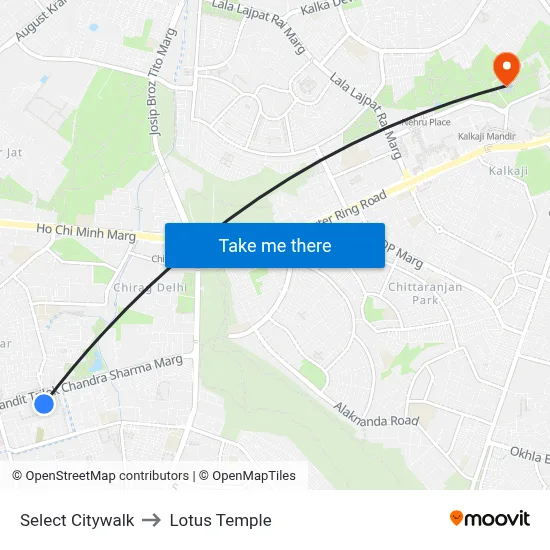 Select Citywalk to Lotus Temple map