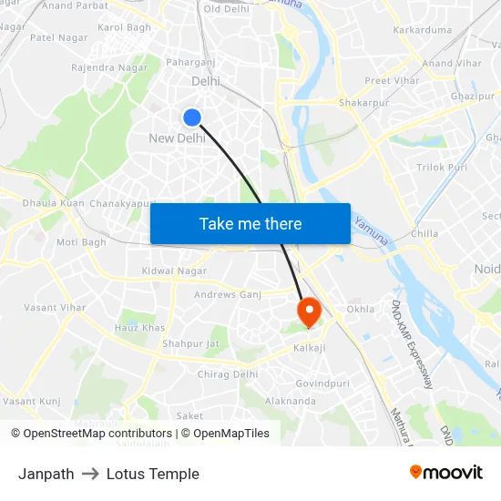 Janpath to Lotus Temple map