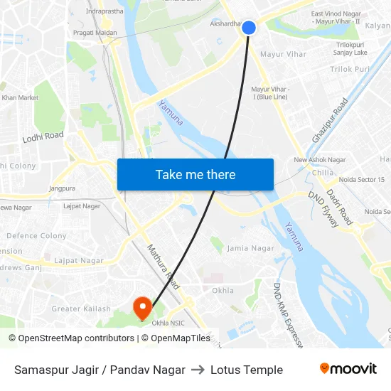 Samaspur Jagir  / Pandav Nagar to Lotus Temple map