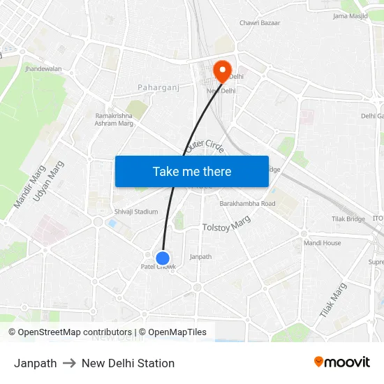 Janpath to New Delhi Station map