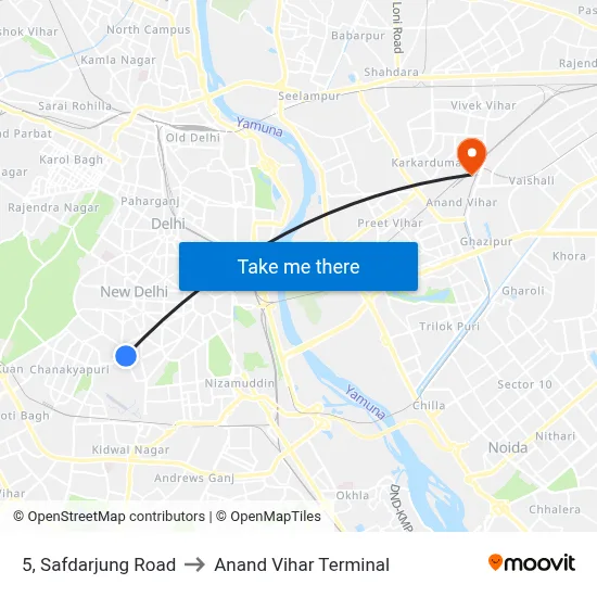 5, Safdarjung Road to Anand Vihar Terminal map
