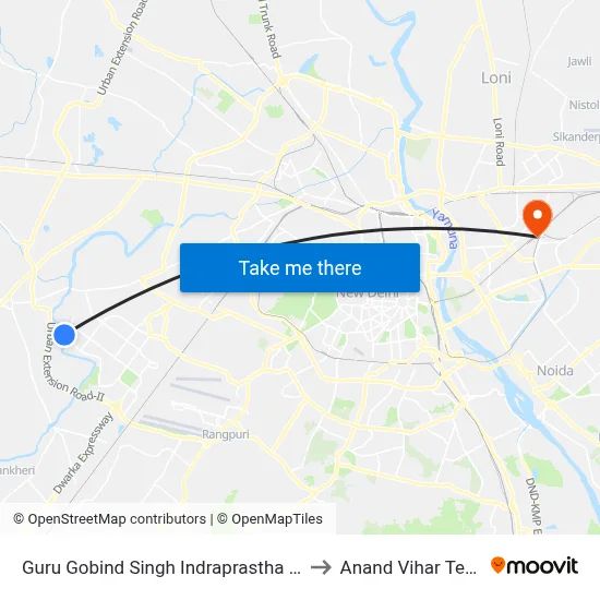 Guru Gobind Singh Indraprastha University to Anand Vihar Terminal map