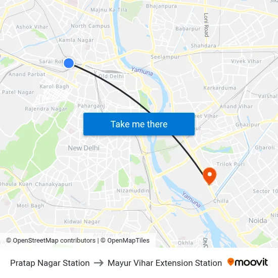 Pratap Nagar Station to Mayur Vihar Extension Station map