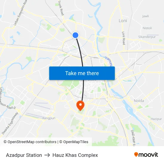 Azadpur Station to Hauz Khas Complex map