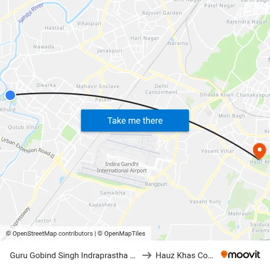 Guru Gobind Singh Indraprastha University to Hauz Khas Complex map