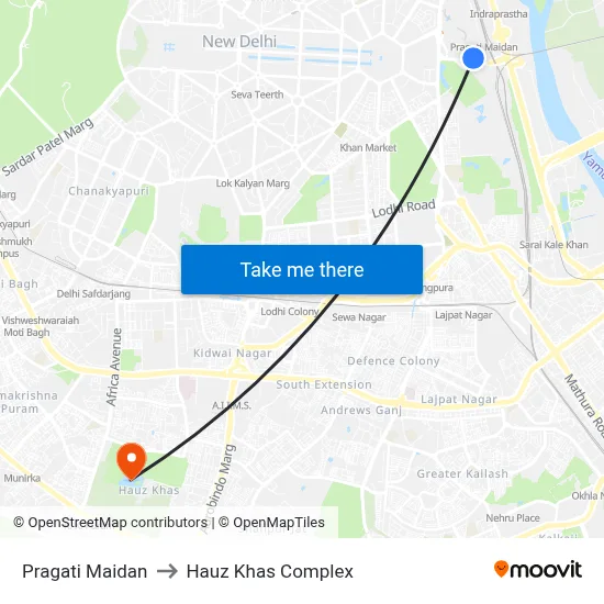 Pragati Maidan to Hauz Khas Complex map