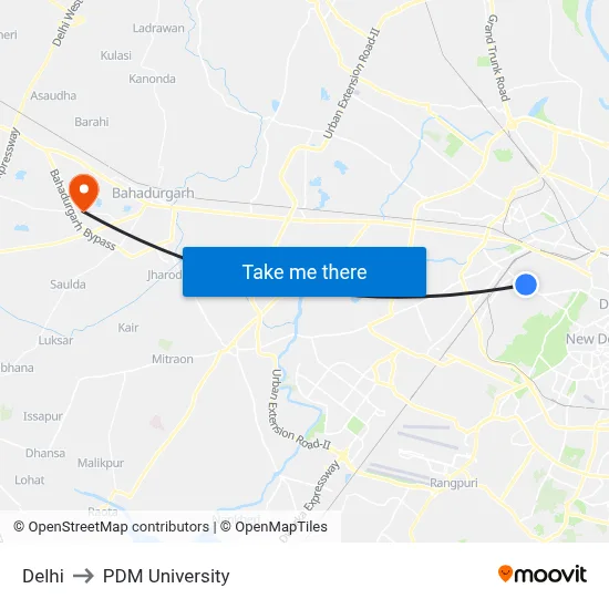 Delhi to PDM University map