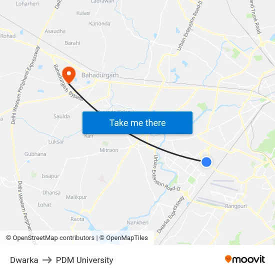 Dwarka to PDM University map