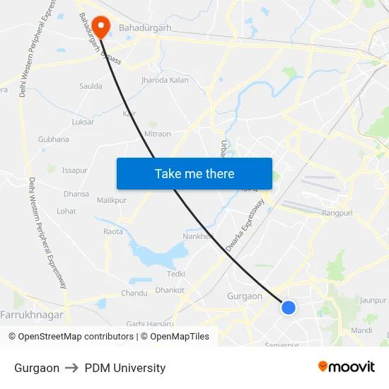 Gurgaon to PDM University map