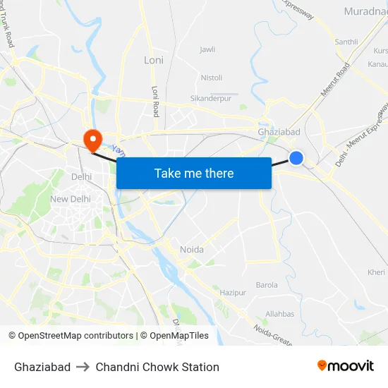 Ghaziabad to Chandni Chowk Station map