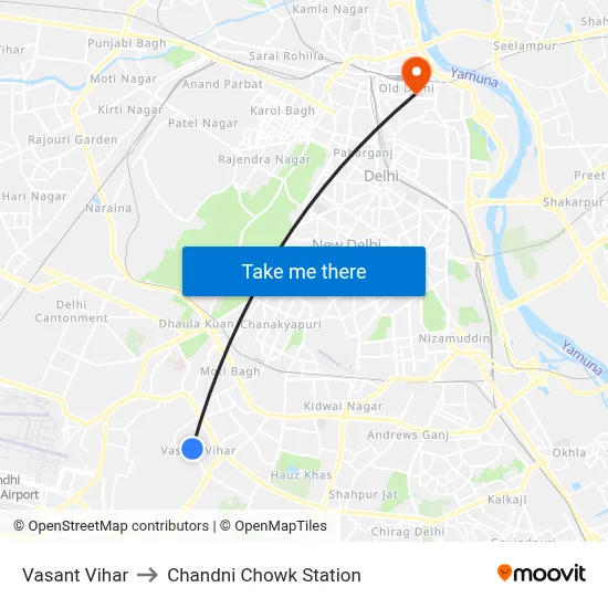 Vasant Vihar to Chandni Chowk Station map