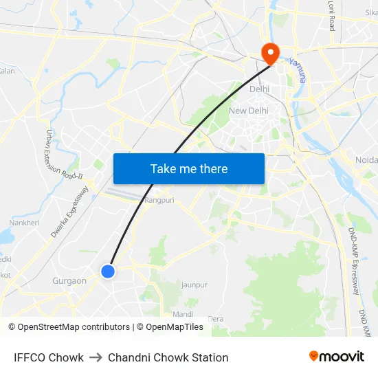 IFFCO Chowk to Chandni Chowk Station map