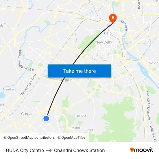 HUDA City Centre to Chandni Chowk Station map