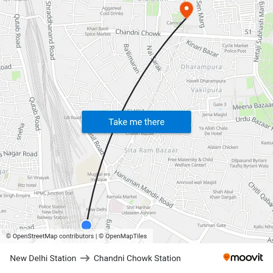 New Delhi Station to Chandni Chowk Station map