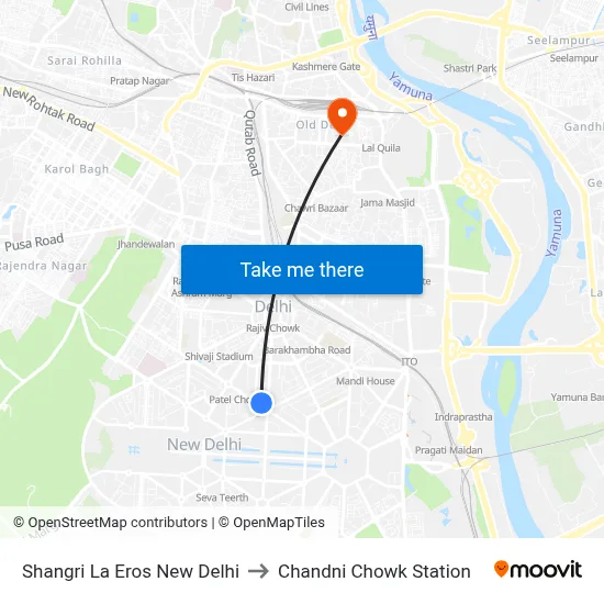 Shangri La Eros New Delhi to Chandni Chowk Station map