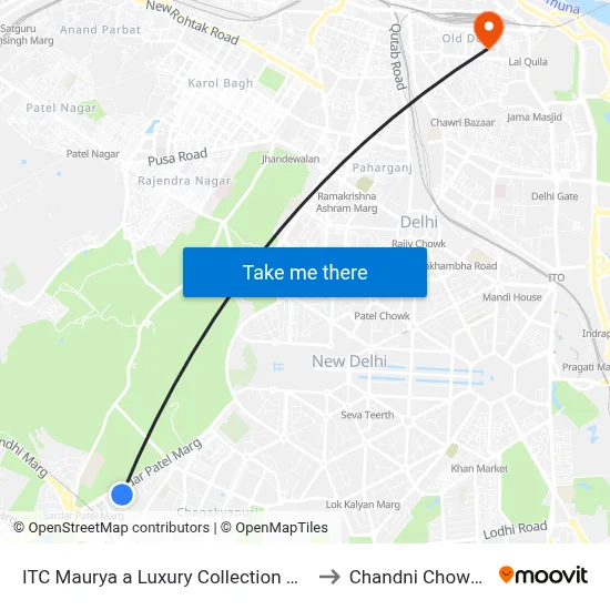 ITC Maurya a Luxury Collection Hotel New Delhi to Chandni Chowk Station map