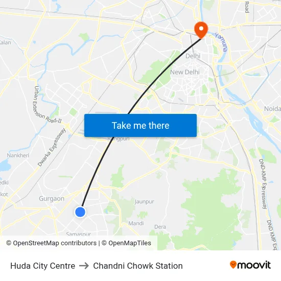 Huda City Centre to Chandni Chowk Station map