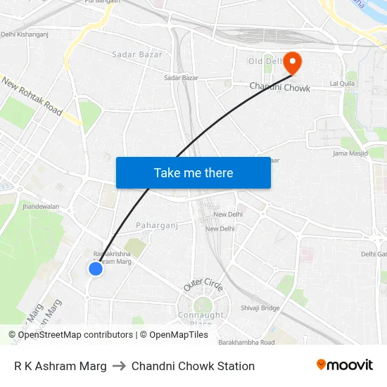 R K Ashram Marg to Chandni Chowk Station map