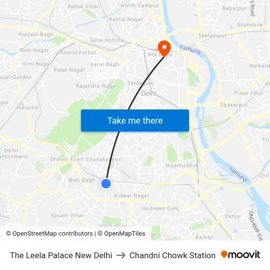 The Leela Palace New Delhi to Chandni Chowk Station map
