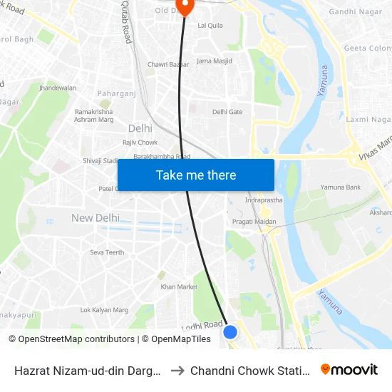 Hazrat Nizam-ud-din Dargah to Chandni Chowk Station map