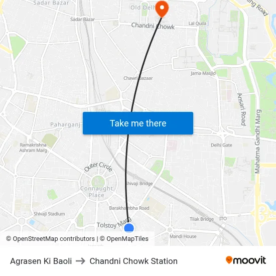 Agrasen Ki Baoli to Chandni Chowk Station map