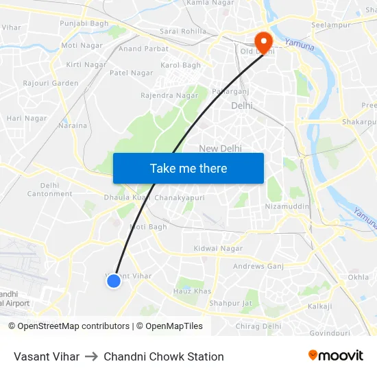 Vasant Vihar to Chandni Chowk Station map