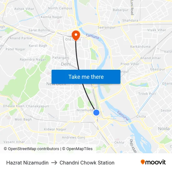 Hazrat Nizamudin to Chandni Chowk Station map