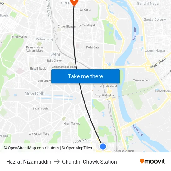 Hazrat Nizamuddin to Chandni Chowk Station map