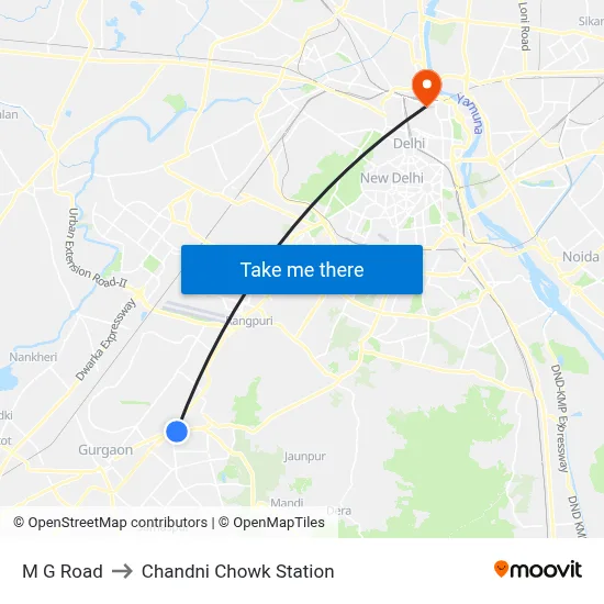 M G Road to Chandni Chowk Station map