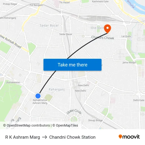 R K Ashram Marg to Chandni Chowk Station map