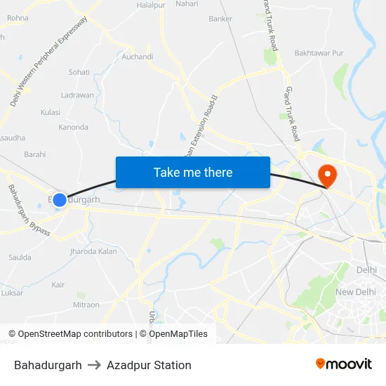 Bahadurgarh to Azadpur Station map