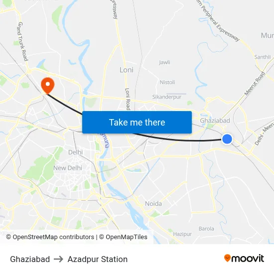 Ghaziabad to Azadpur Station map