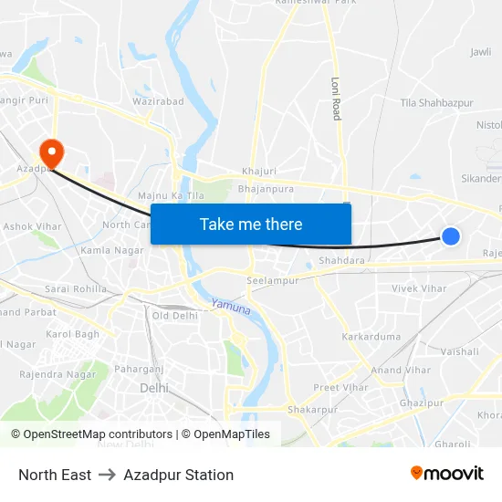 North East to Azadpur Station map
