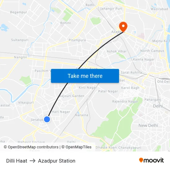 Dilli Haat to Azadpur Station map