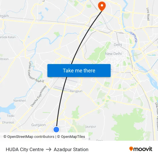 HUDA City Centre to Azadpur Station map