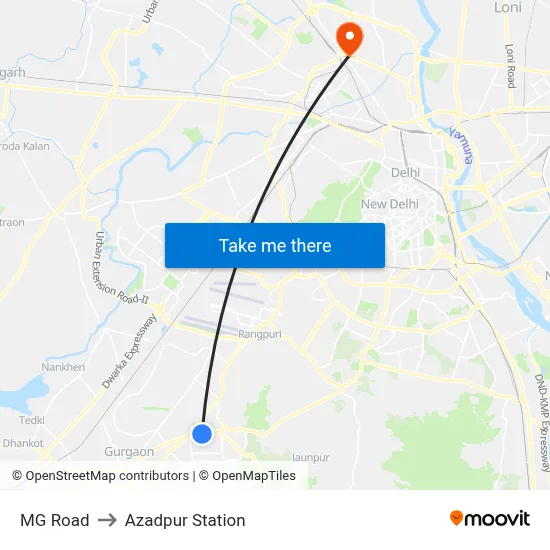 MG Road to Azadpur Station map