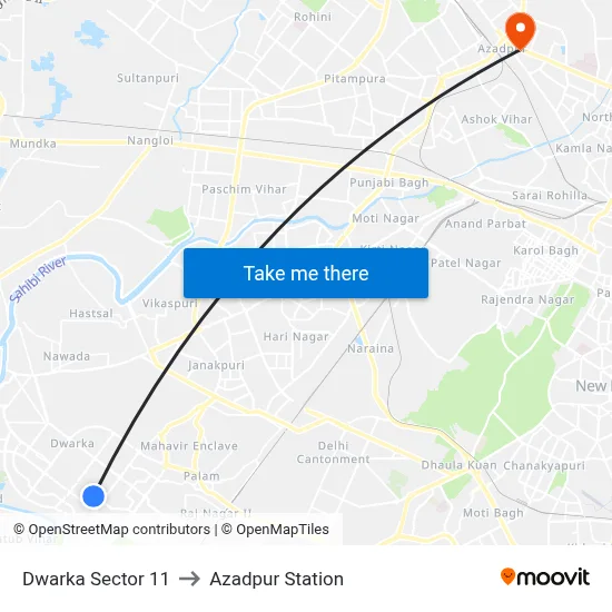 Dwarka Sector 11 to Azadpur Station map
