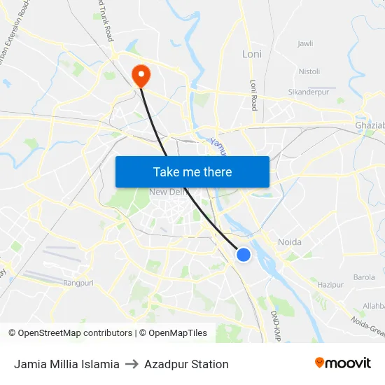 Jamia Millia Islamia to Azadpur Station map