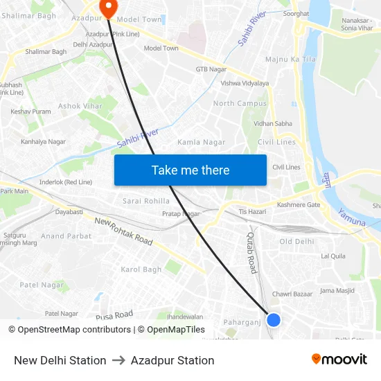New Delhi Station to Azadpur Station map
