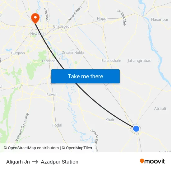 Aligarh Jn to Azadpur Station map