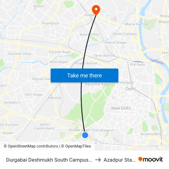 Durgabai Deshmukh South Campus Station to Azadpur Station map