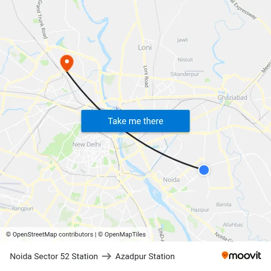 Noida Sector 52 Station to Azadpur Station map