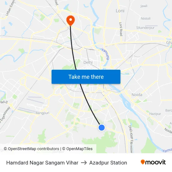 हमदर्द नगर संगम विहार to आज़ादपुर स्टेशन map