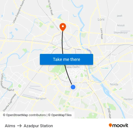 Aiims to Azadpur Station map