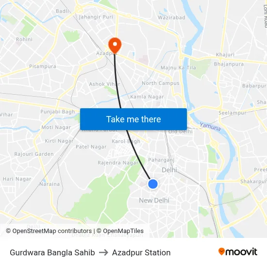 Gurdwara Bangla Sahib to Azadpur Station map