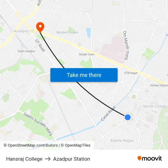 Hansraj College to Azadpur Station map