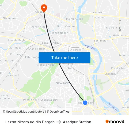 Hazrat Nizam-ud-din Dargah to Azadpur Station map